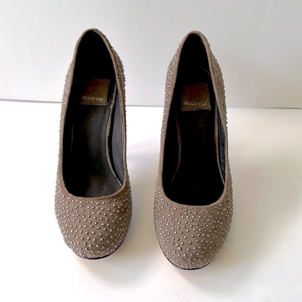 Dolce Vita Suede Studded Stiletto Platform Pumps, Gray, size 6